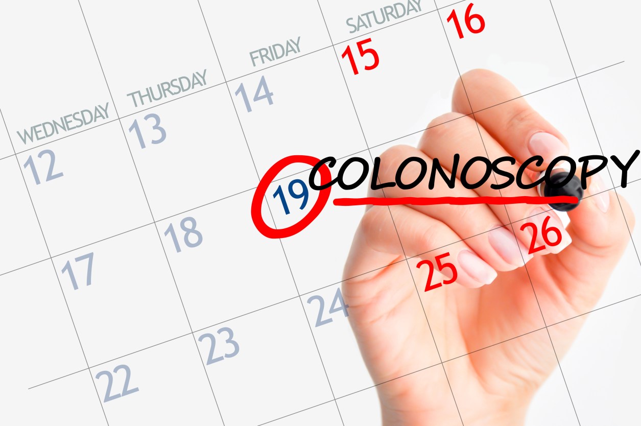 A calendar with dates for open access colonoscopy procedure showing to book an appointment or walk in for the procedure